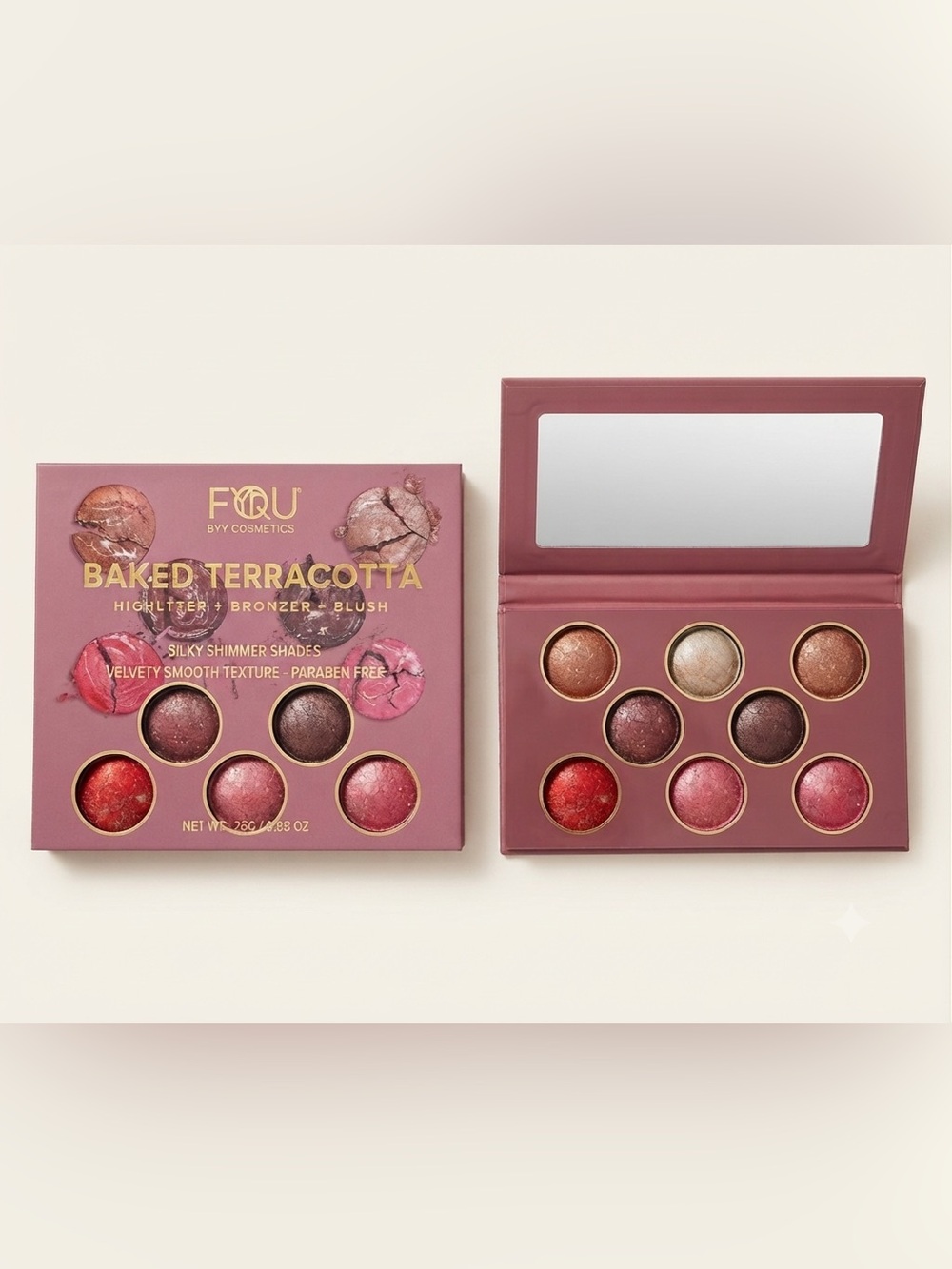 Compact Baked Terracotta Blush Palette with mirror - Pinks, Browns and etc.